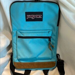 JanSport Blue and Brown Flat Backpack with Suede Bottom